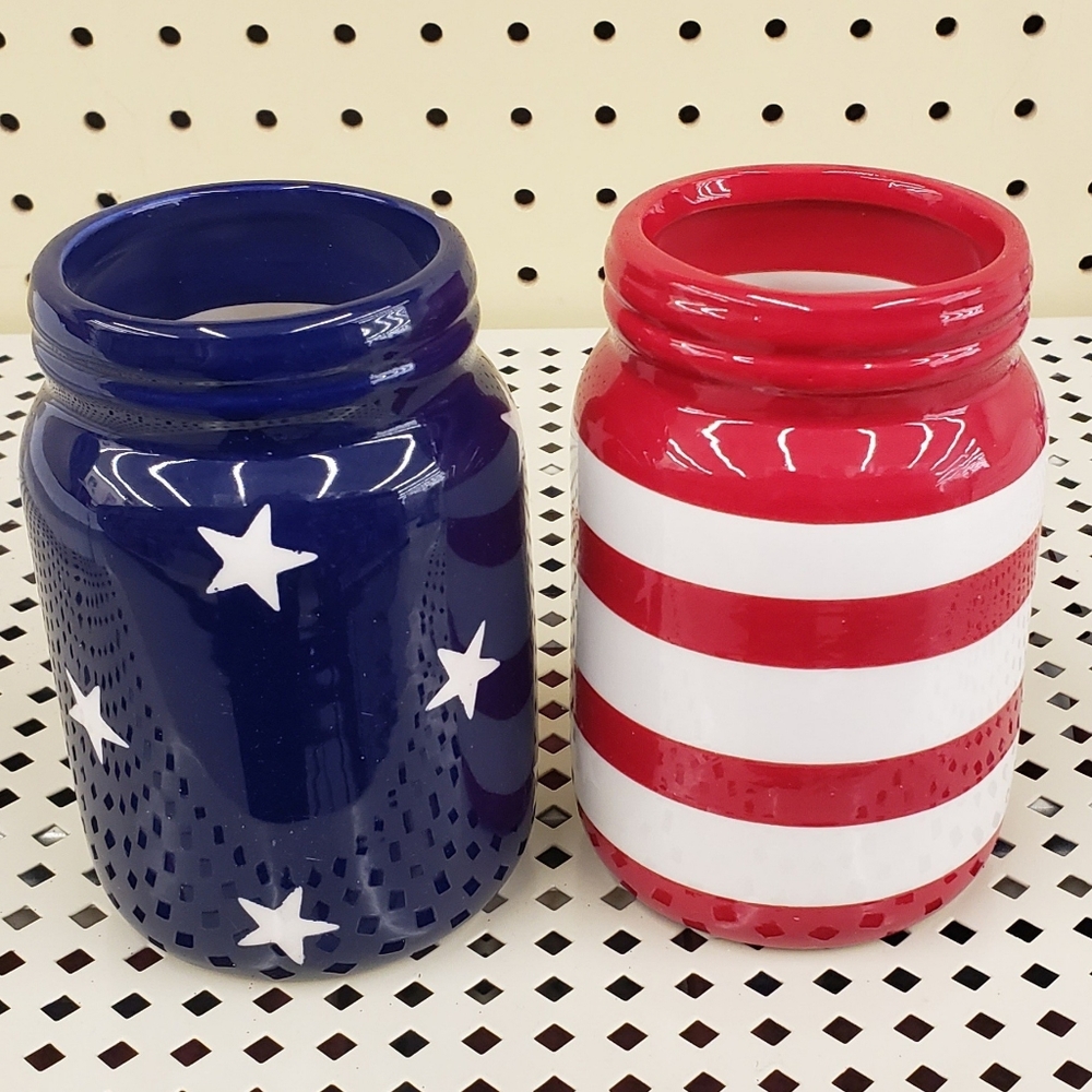 Ceramic Patriotic Mason Jars